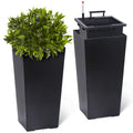 Garvee 23" Tall Planters Set of 2 - Modern Indoor/Outdoor Plant Pots with Drainage Holes, Water Level Monitor, Inner Bucket & Automatic Watering, Black