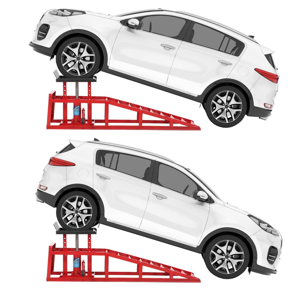 Garvee 5-Ton Hydraulic Car Ramps - Heavy-Duty Vehicle Lift with Reflective Strips for Night Use, Adjustable Height from 9.8" to 15", Portable Auto Service Ramps for Oil Changes and Truck Maintenance in Garage