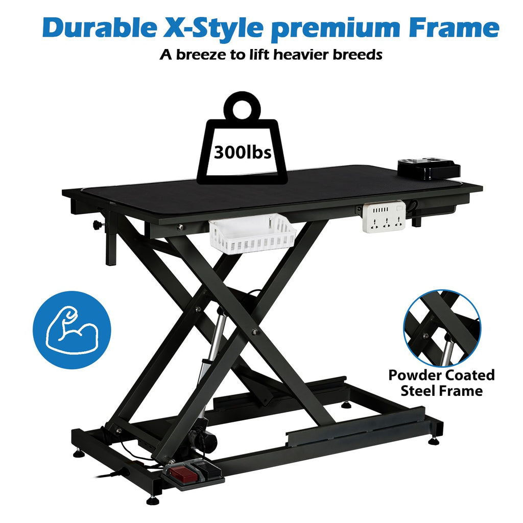 Garvee 50 Inch Electric Dog Grooming Table, Adjustable Heavy Duty X Lift Grooming Table for Large Dogs with Anti-Skid Tabletop,Wireless Remote,Tool Organizer and Arms, Black