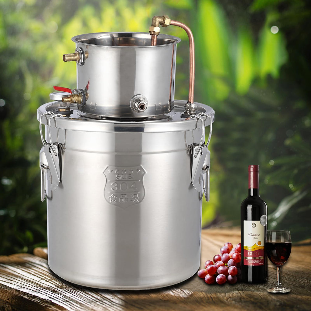 Garvee 13Gal Alcohol Distiller Spirits Kit with Circulating Pump Copper Tube Dual Display Thermometer Home Brew Wine Making Kit Stainless Steel