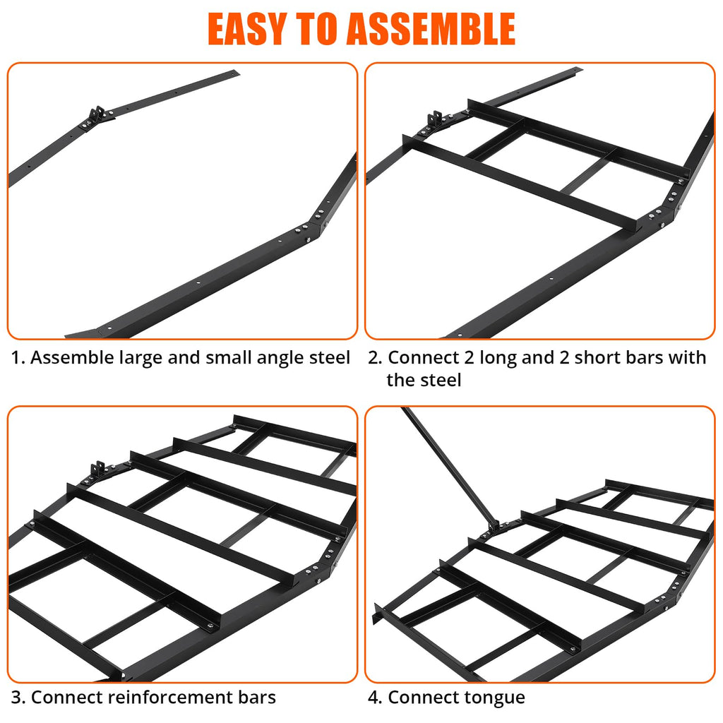 Garvee Driveway Drag 84" Width, Tow Behind Drag Harrow 35" Length, Driveway Tractor Harrow with Pin-Style Hitch, Heavy Duty Steel Driveway Grader for ATV, UTV, Garden Lawn Tractors - 84"with Connecting rod