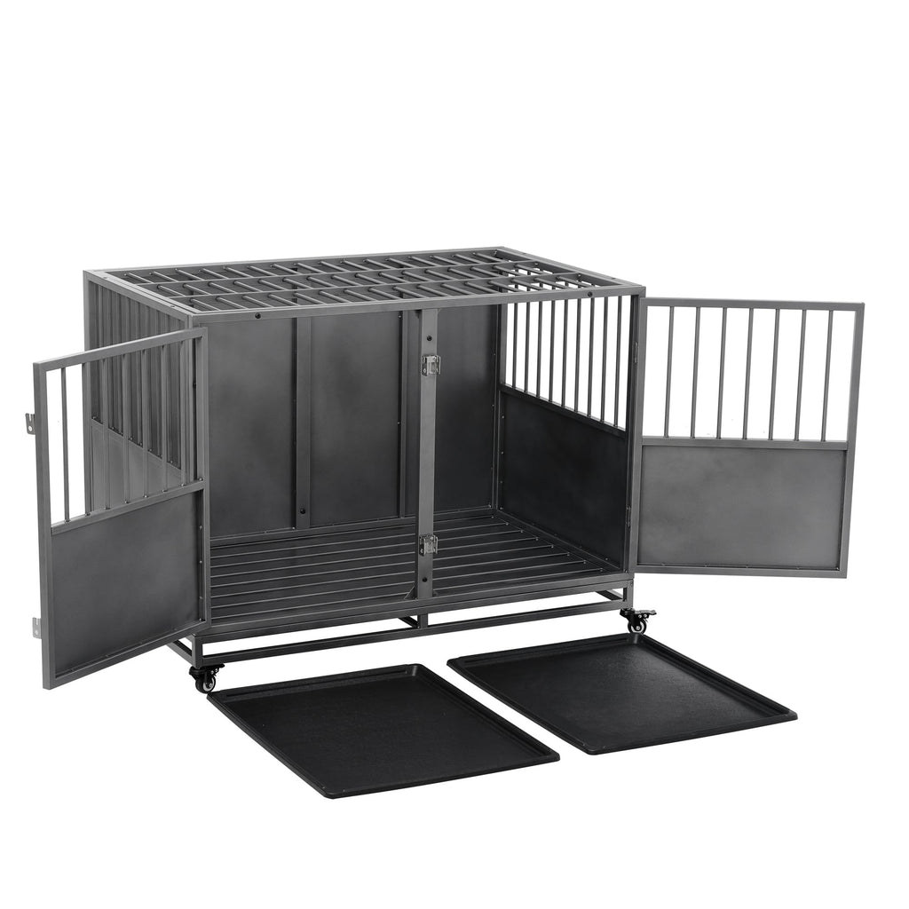 Garvee 48 Inch Heavy-Duty Dog Crate with Double Door Wheels Carbon Steel for Small Medium Large Dogs Silver One Size