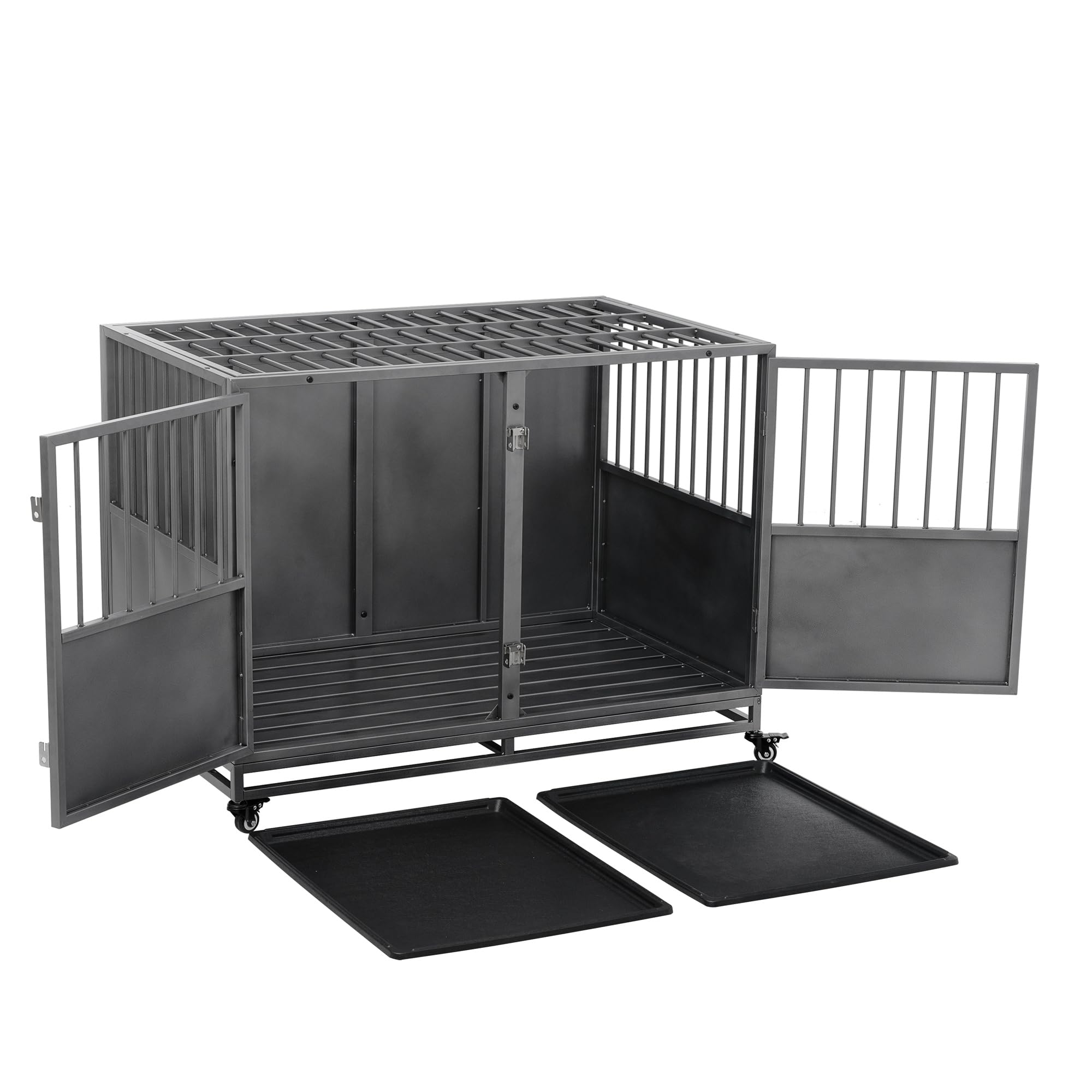 Garvee 48 Inch Heavy-Duty Dog Crate with Double Door Wheels Carbon Steel for Small Medium Large Dogs Silver One Size