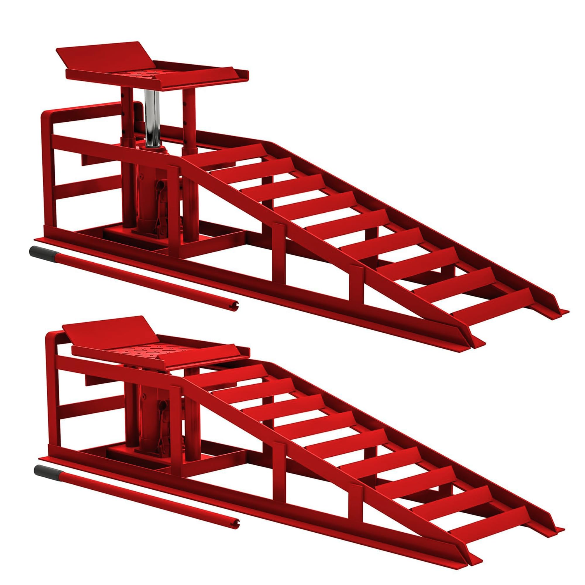 Garvee 2 Pack Hydraulic Car Ramps 5T 10000lbs Low Profile Car Lift Service Ramps Truck Trailer Garage Height Adjustable, Red