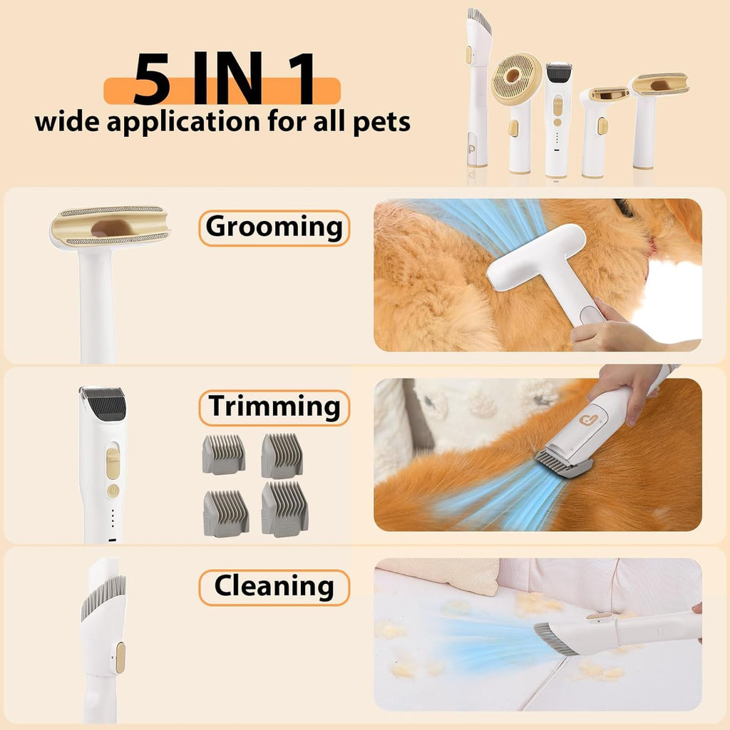 Garvee Pet Grooming Vacuum Suction Dog Grooming kit with 2 L Large Dust Cup Low Noise Dog Hair Remover, Gold