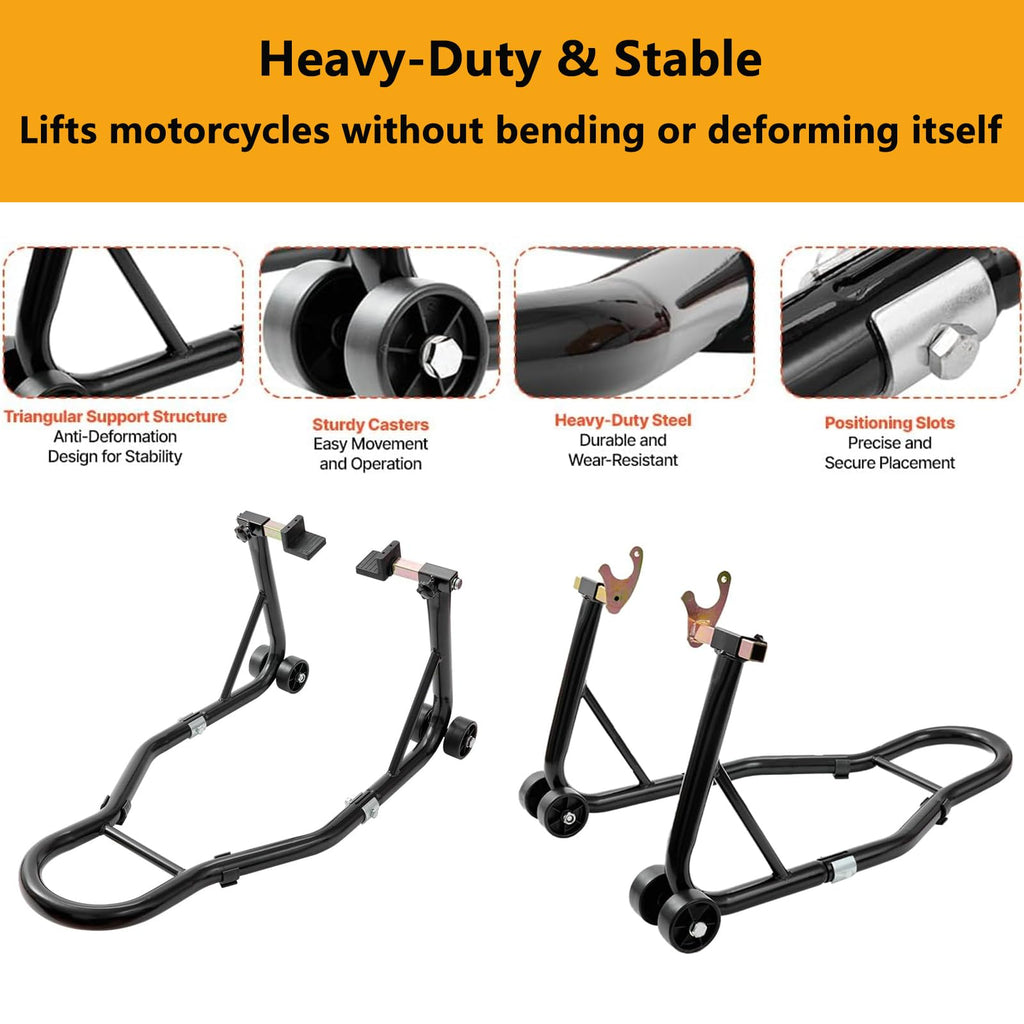 Garvee Motorcycle Stand, 850 lbs Capacity Adjustable Universal Front & Rear Combo with Fork Heads for Sport & Dirt Bikes, Black