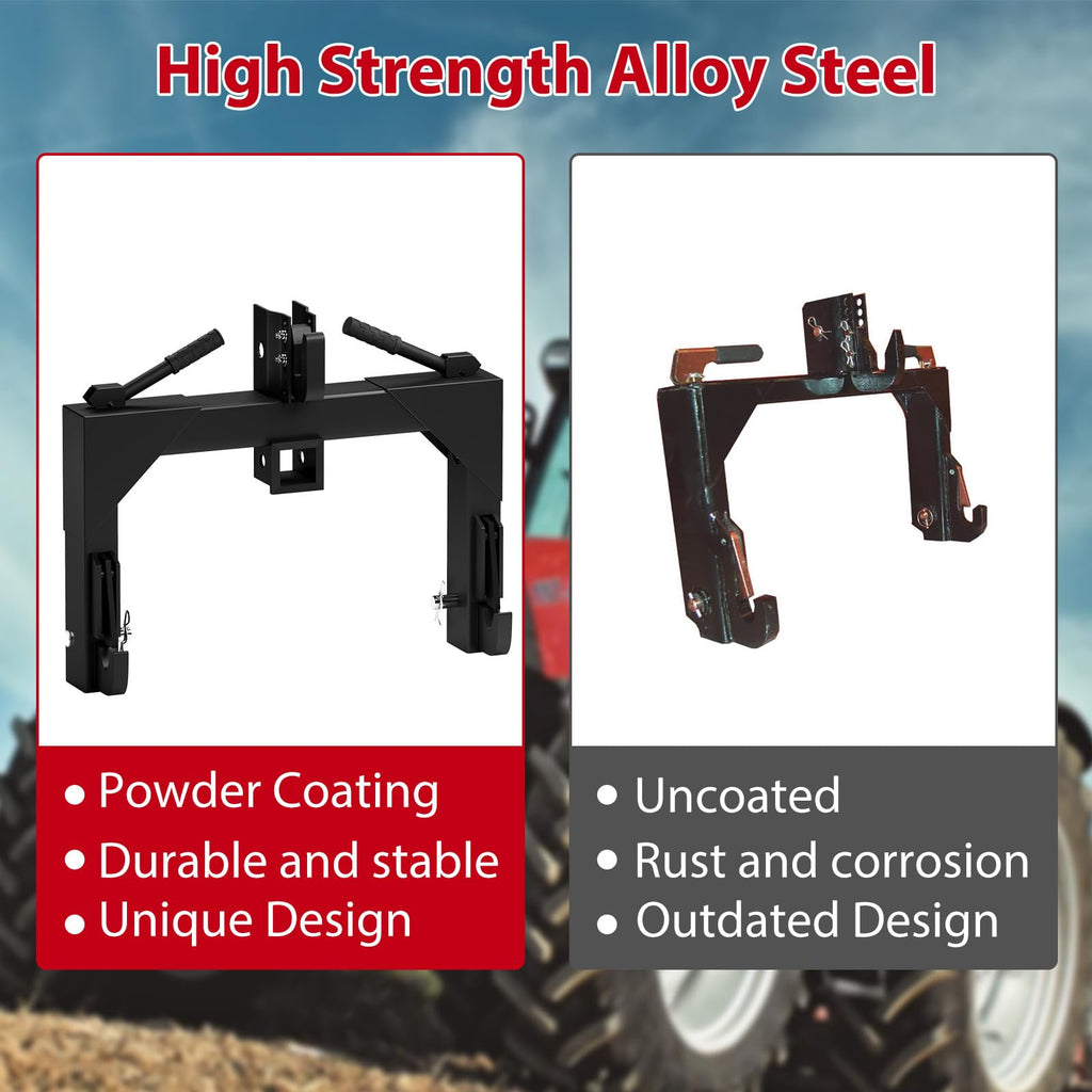 Garvee 3-Point Quick Hitch for Category 1 & 2 Tractors, 3000 lbs Capacity with 2" Receiver, 28" Lower Arm Width, Adjustable 15" to 18", Black