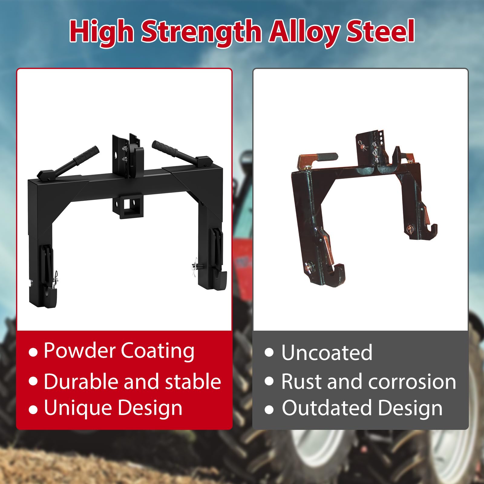 Garvee 3-Point Quick Hitch for Category 1 & 2 Tractors, 3000 lbs Capacity with 2" Receiver, 28" Lower Arm Width, Adjustable 15" to 18", Black