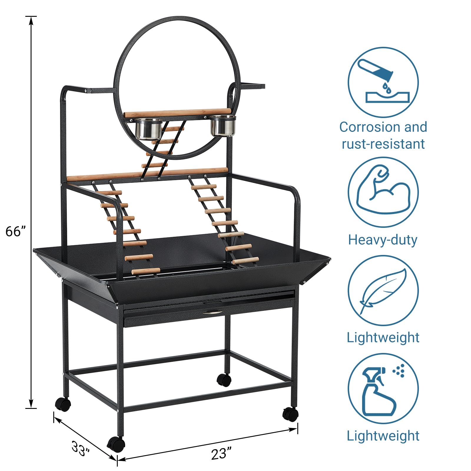 Garvee Bird Cage with Transparent Walls Metal Frame Habitat for Canaries Lovebirds Pet Birds Black with Lockable Wheels and Detachable Tray