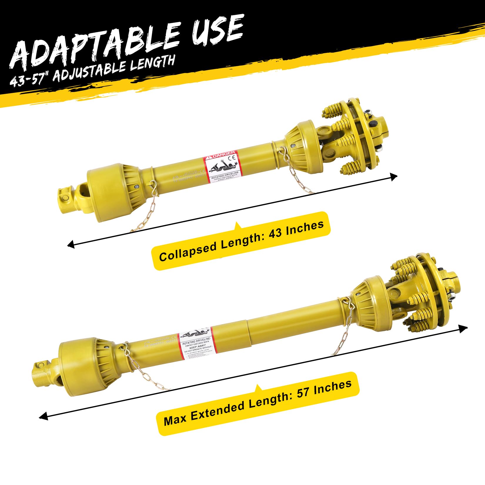 Garvee 1-3/8" Pto Drive Shaft with Slip Clutch, 6 Both Ends Pto Shaft, Series 4 Tractor Pto Drive Line Shaft,43"-57"Brush Pto Friction Shaft, Pto Shaft for Bush/Rotary Cutter/Finish Mower