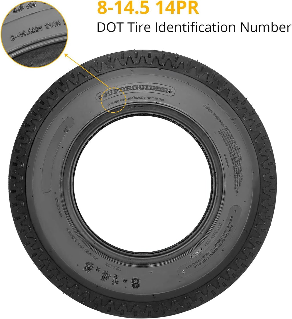 Garvee 4 PCS Trailer Tires 8-14.5 14PR Load Range G For Agricultural Terrains 14.5'' Rim Black