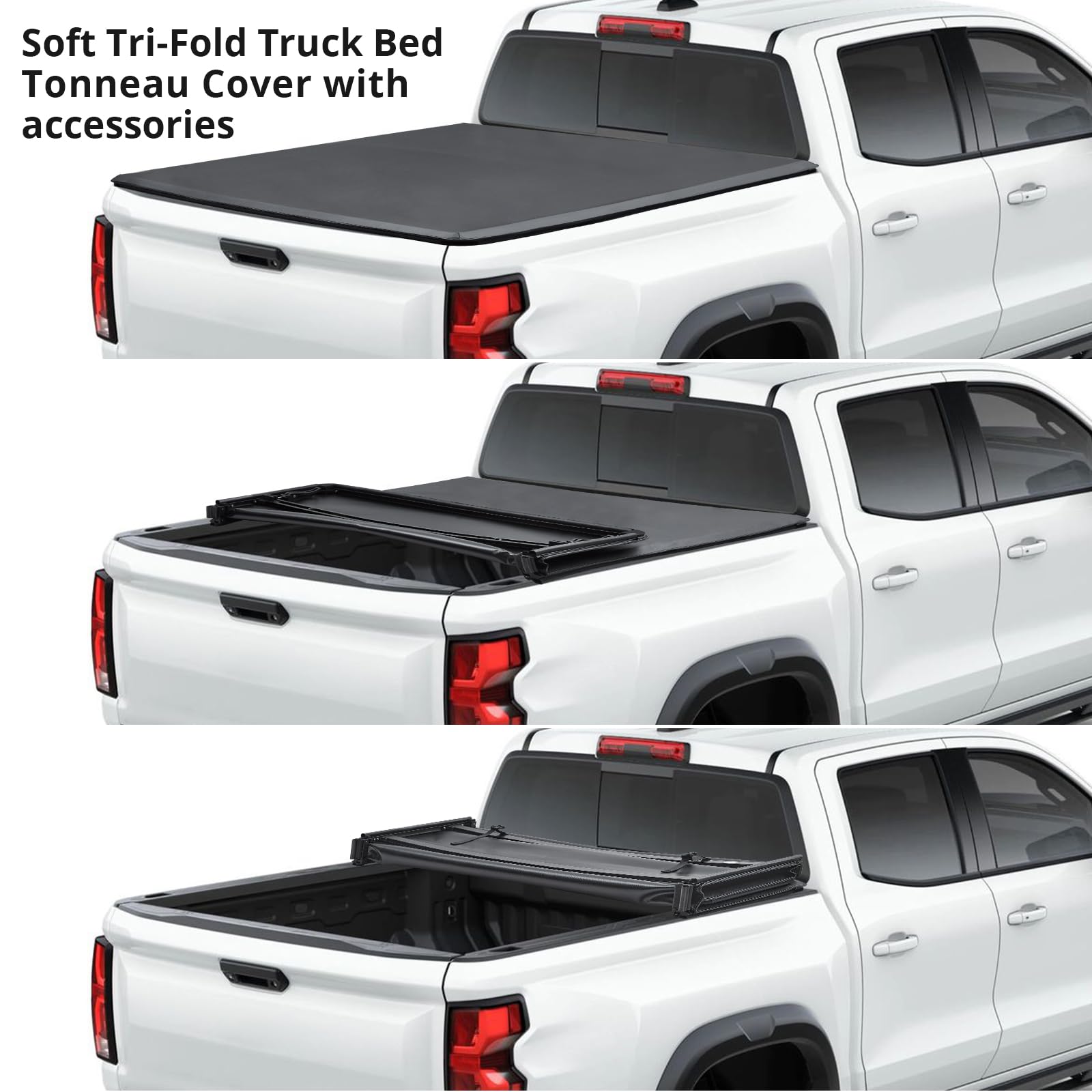Garvee Soft Tri-Fold Truck Bed Tonneau Cover Compatible With 2015-2023 Chevrolet Colorado CREW 5'2" Bed Black, Durable PVC, Easy Install, Secure Storage