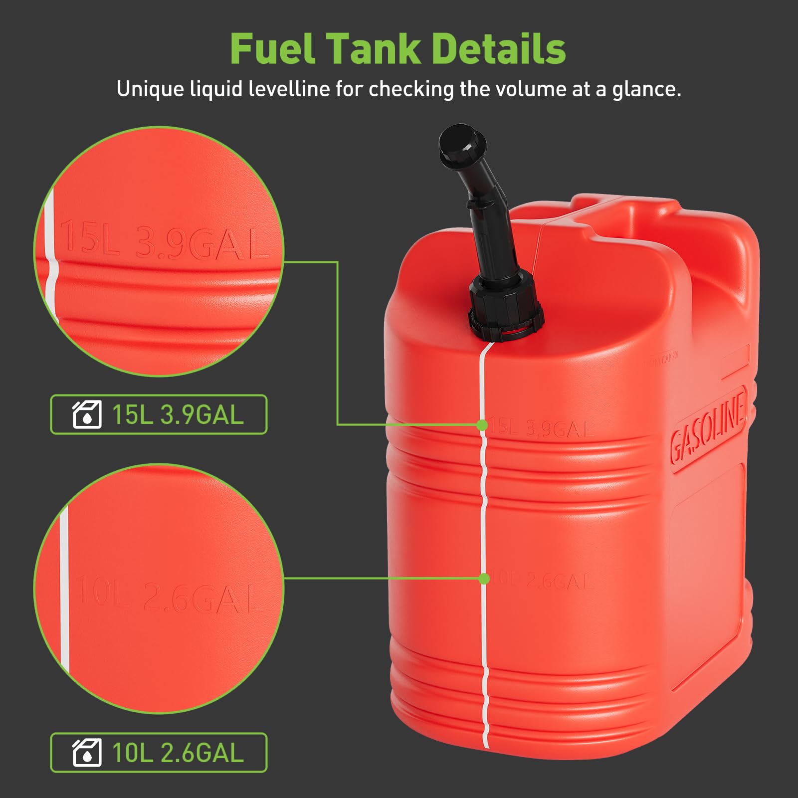 Garvee 5 Gallon Gas Can Durable Fuel Containers with View Stripe for Diesel & Gasoline Red 4 Pack