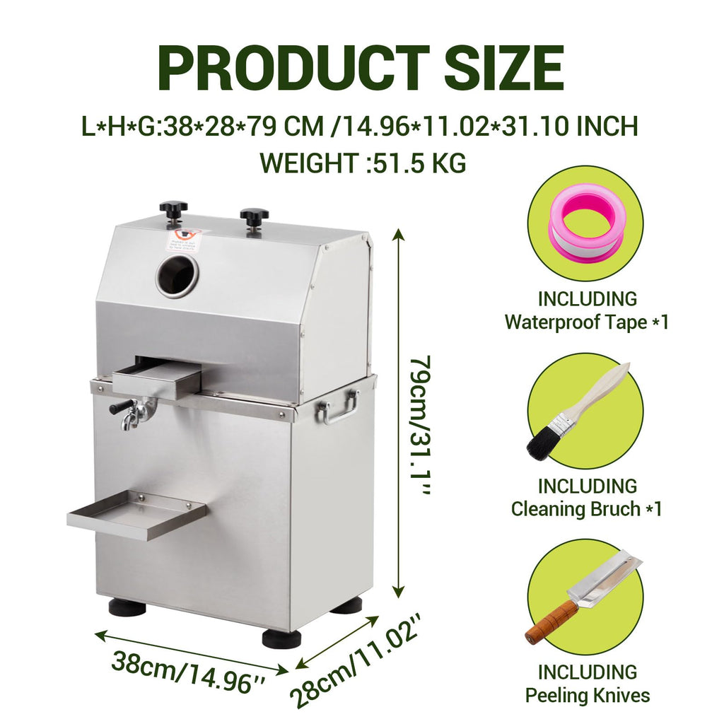 Garvee Sugarcane Juicer, 800W Sugarcane Juicer with 3 Stainless Steel Drums, 2.4-inch Large Inlet, Sugarcane Juicer without Wheel, 661LBS/H, Suitable for Home/Commercial Use