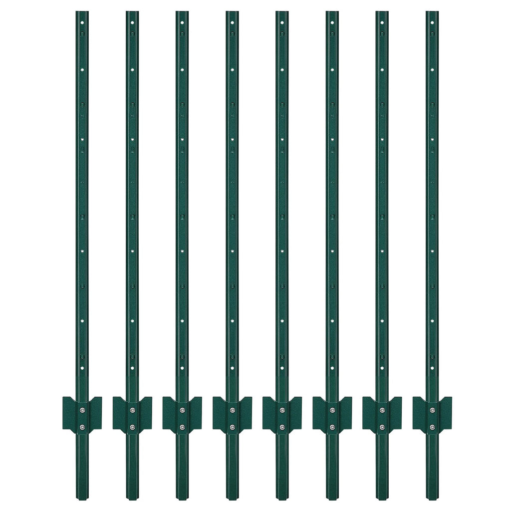 Garvee 4FT Metal Fence Posts, Pack of 8 - U-Shaped Steel Stakes, Rust-Resistant Heavy-Duty Green Fence Posts for Garden, Yard, Farm, No-Dig Installation