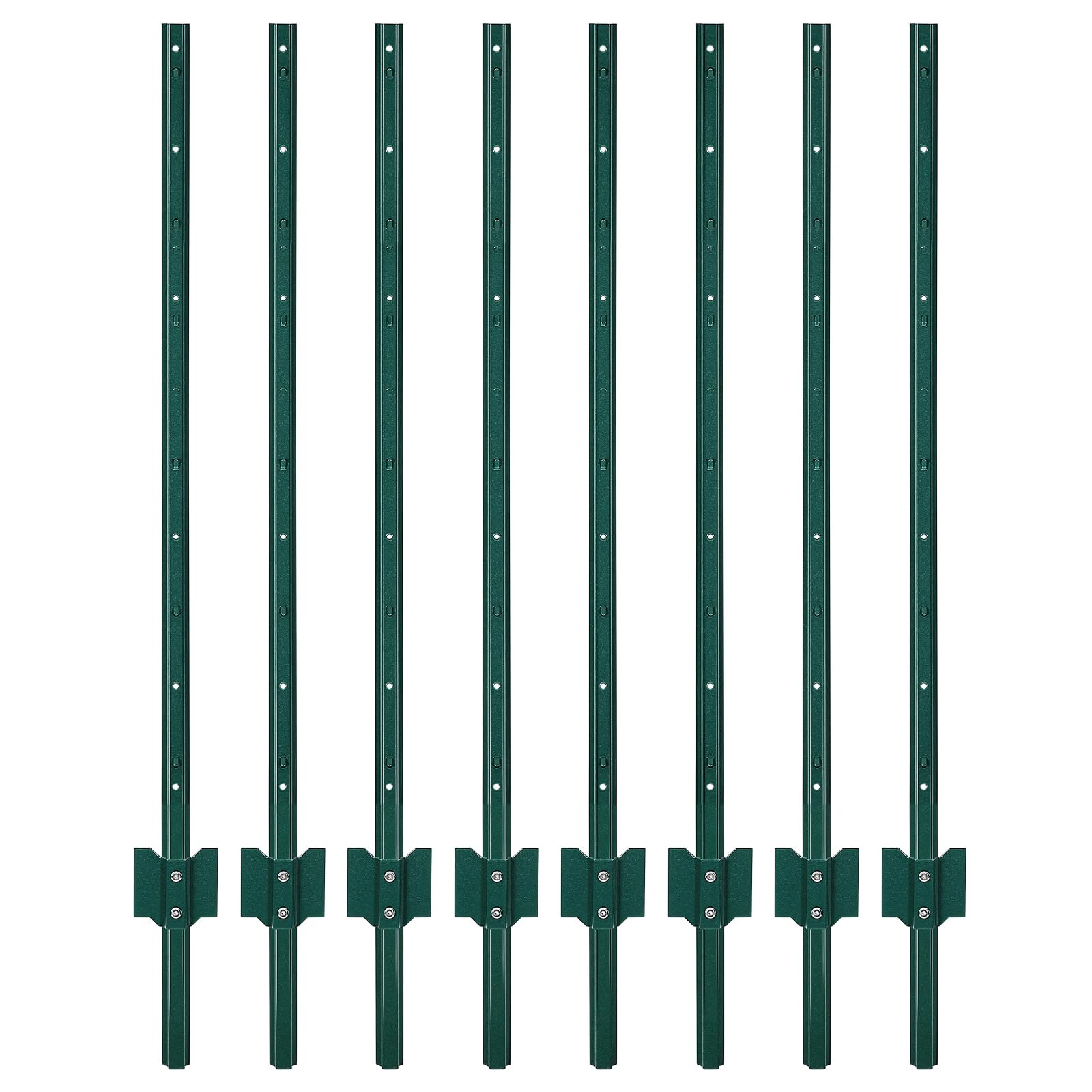 Garvee 4FT Metal Fence Posts, Pack of 8 - U-Shaped Steel Stakes, Rust-Resistant Heavy-Duty Green Fence Posts for Garden, Yard, Farm, No-Dig Installation