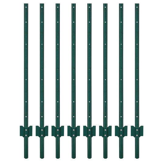 Garvee 4FT Metal Fence Posts, Pack of 8 - U-Shaped Steel Stakes, Rust-Resistant Heavy-Duty Green Fence Posts for Garden, Yard, Farm, No-Dig Installation