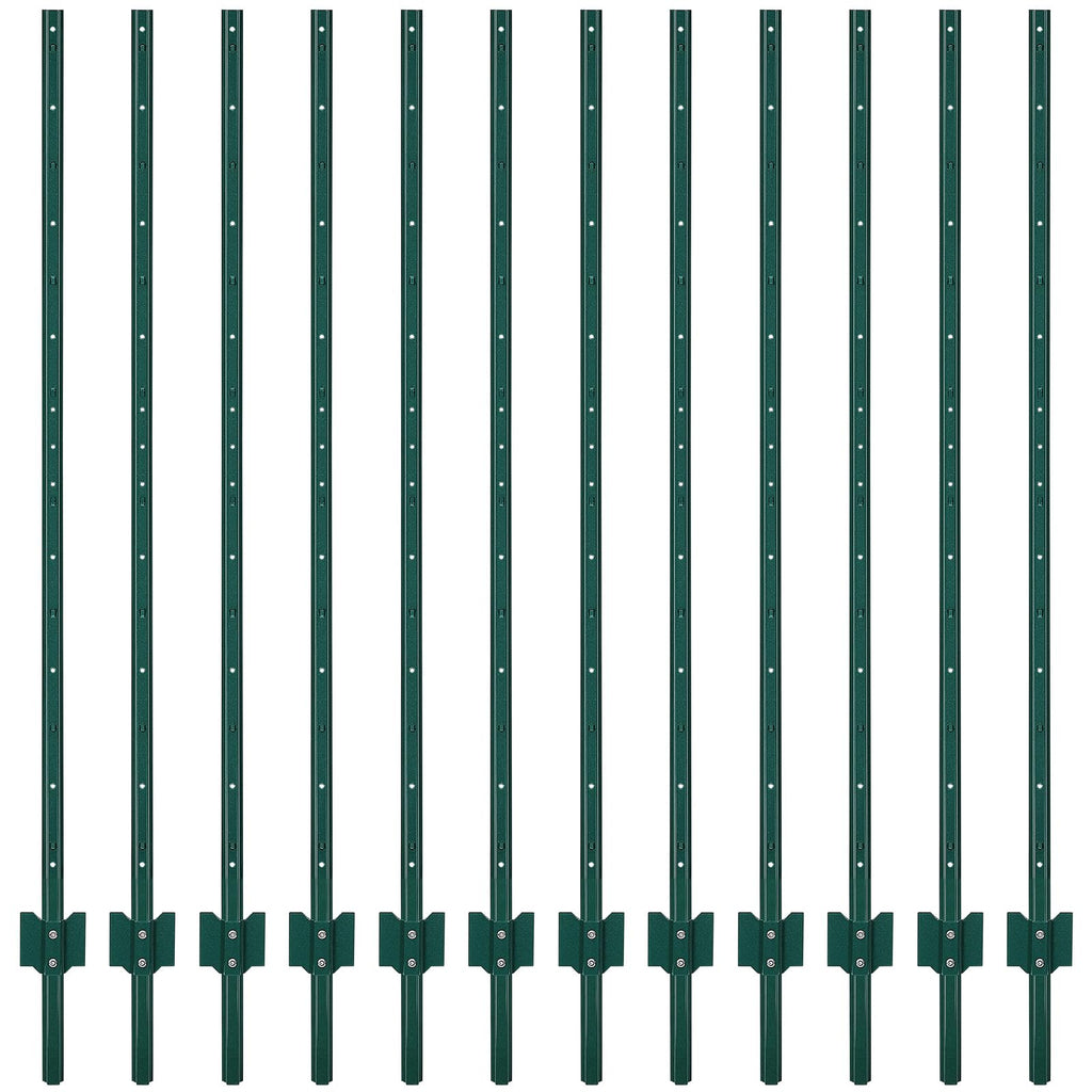 Garvee 5FT Metal Fence Posts, Pack of 12 - U-Shaped Steel Stakes, Rust-Resistant Heavy-Duty Green Fence Posts for Garden, Yard, Farm, No-Dig Installation