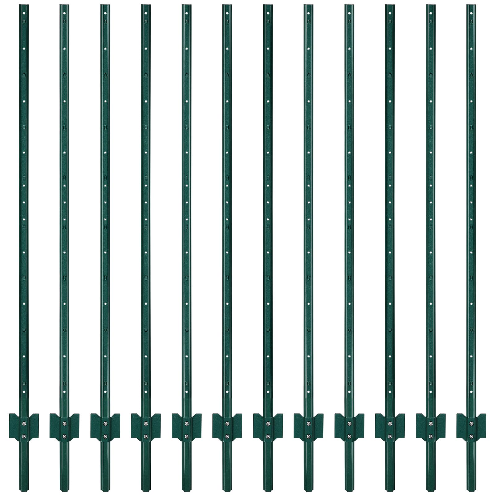 Garvee 5FT Metal Fence Posts, Pack of 12 - U-Shaped Steel Stakes, Rust-Resistant Heavy-Duty Green Fence Posts for Garden, Yard, Farm, No-Dig Installation