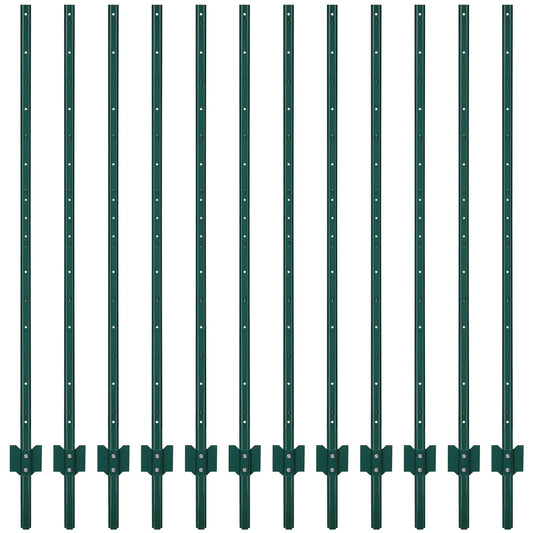 Garvee 5FT Metal Fence Posts, Pack of 12 - U-Shaped Steel Stakes, Rust-Resistant Heavy-Duty Green Fence Posts for Garden, Yard, Farm, No-Dig Installation