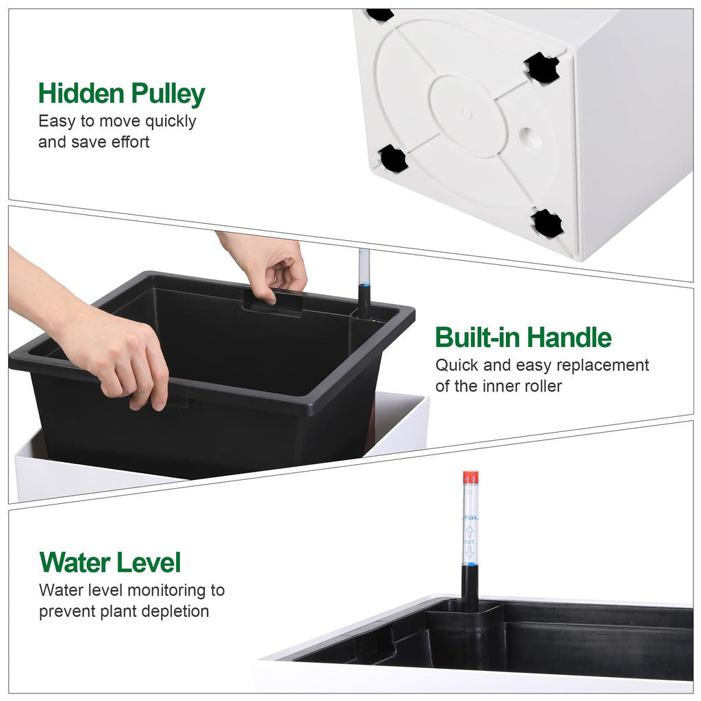 Garvee 30" Tall Planter Set of 2,Heavy Duty Tall Planter,High Front Porch Planter Pots with Drainage Holes＆Water Level Monitor＆Inner Bucket, Automatic Watering,Indoor/Outdoor Grande Plant,Tree,White…