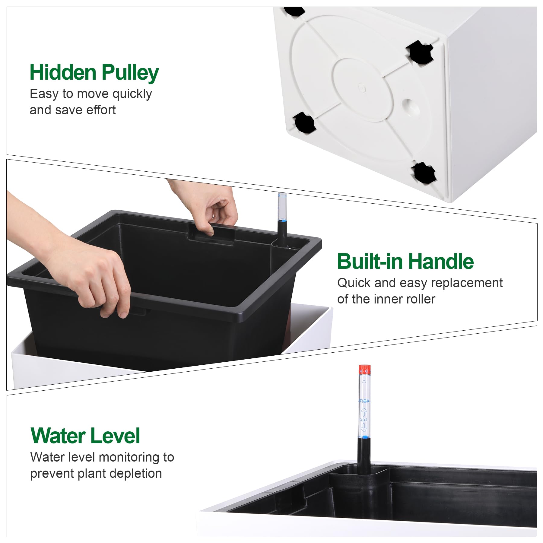 Garvee 30" Tall Planter Set of 2,Heavy Duty Tall Planter,High Front Porch Planter Pots with Drainage Holes＆Water Level Monitor＆Inner Bucket, Automatic Watering,Indoor/Outdoor Grande Plant,Tree,White…