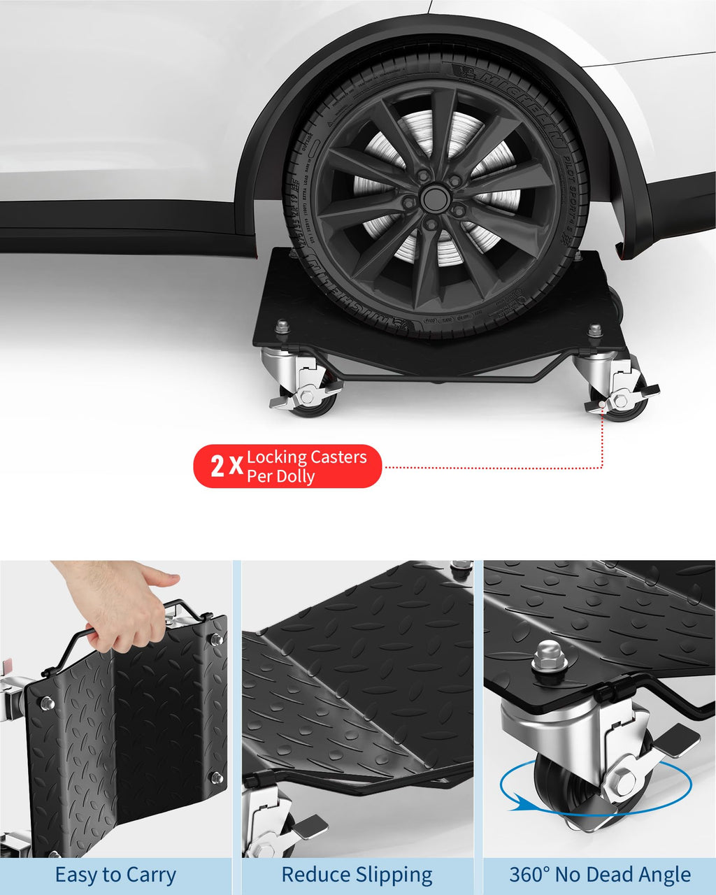 Garvee Car Wheel Dolly Set of 2 Heavy Duty Vehicle Mover with Brakes for Cars, Trucks, Trailers, Motorcycles, Black, 3000LBS Capacity