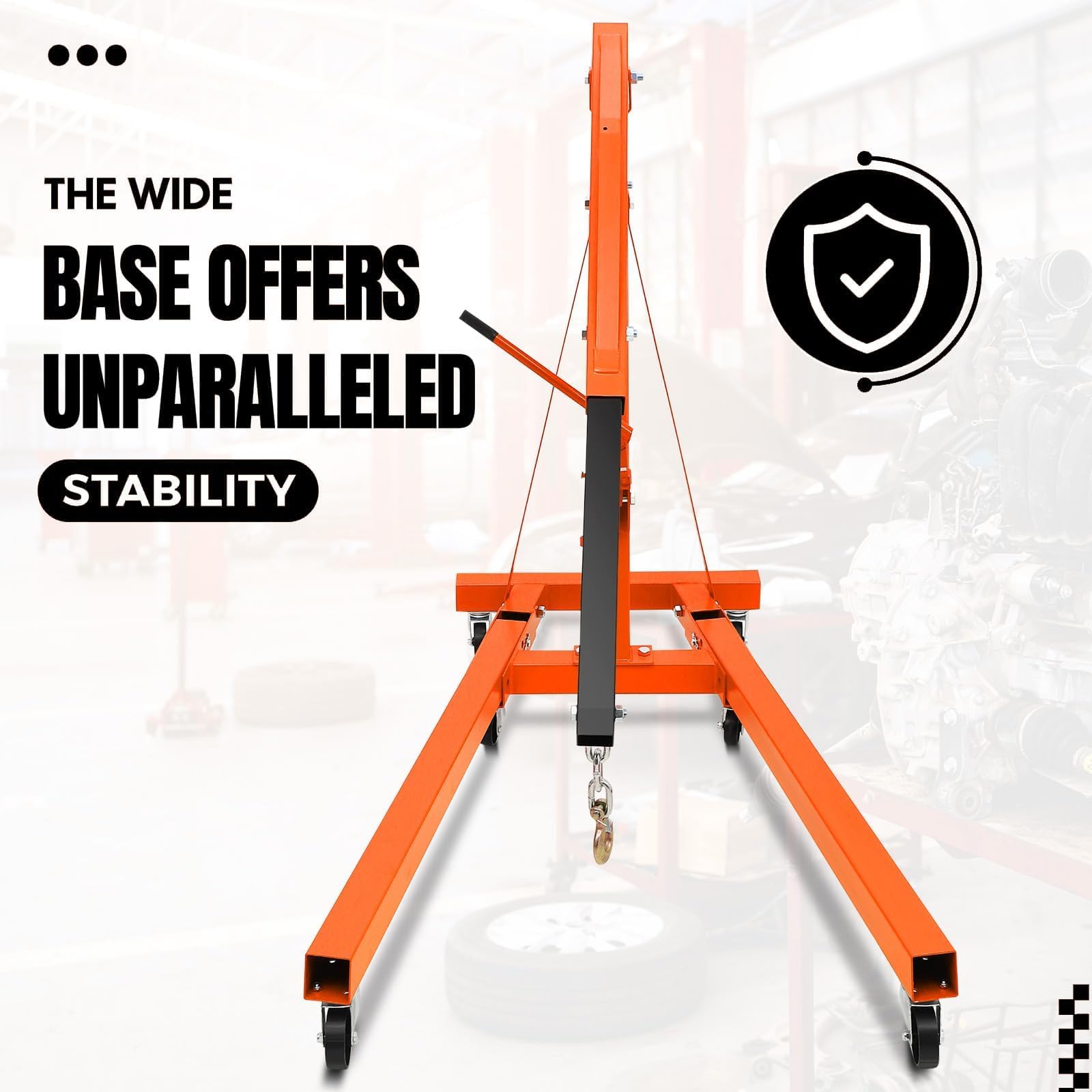 Garvee 2-Ton Folding Engine Hoist Hydraulic Shop Crane Lift With 6 Casters Telescopic Boom For Garage Workshop Factory Orange