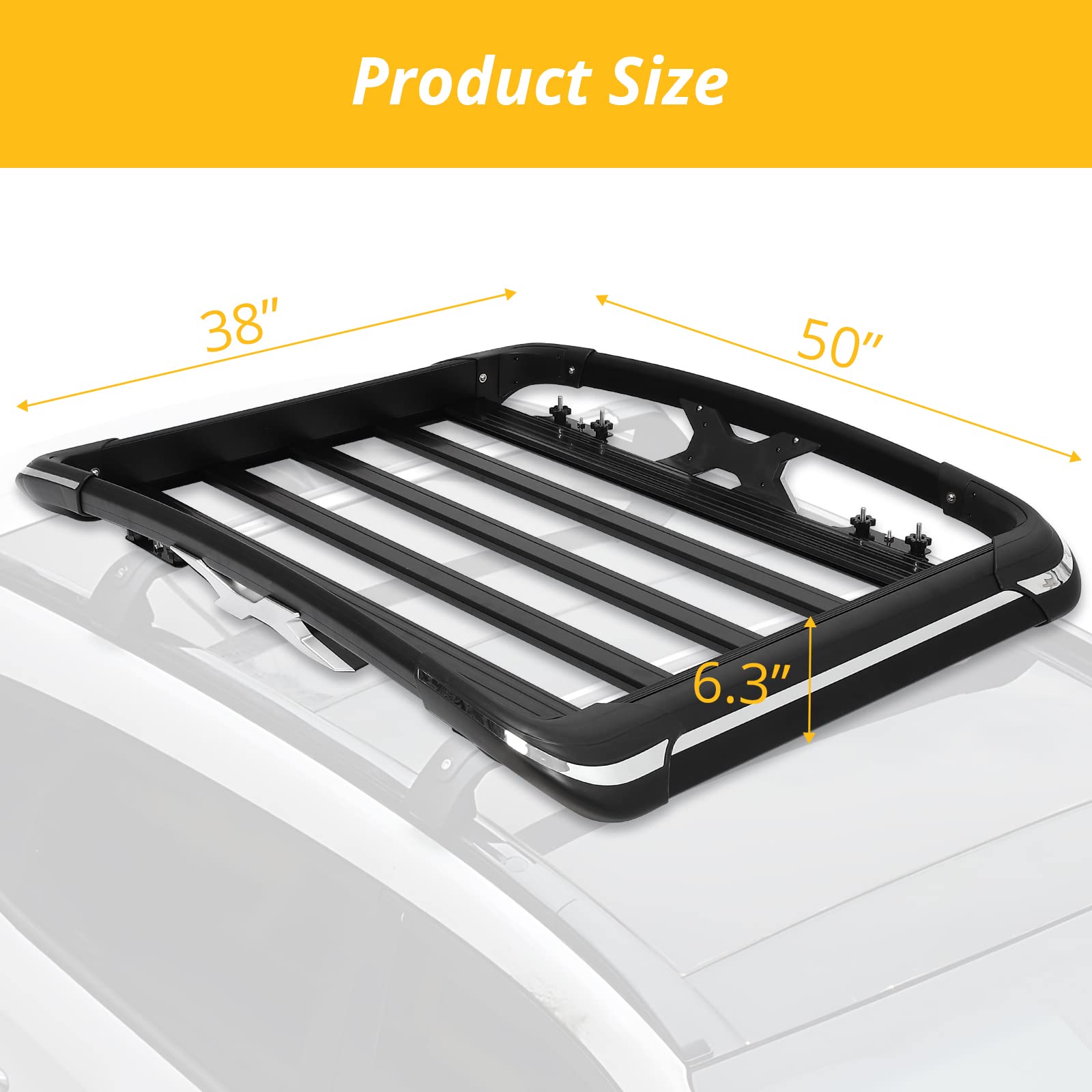 Garvee 50x38 Inch Car Roof Rack Basket 220LBS Premiun Lightweight Aluminum Cargo Basket Universal Rooftop Cargo Carrier for SUV, Pick Up,Trucks,Car-Black