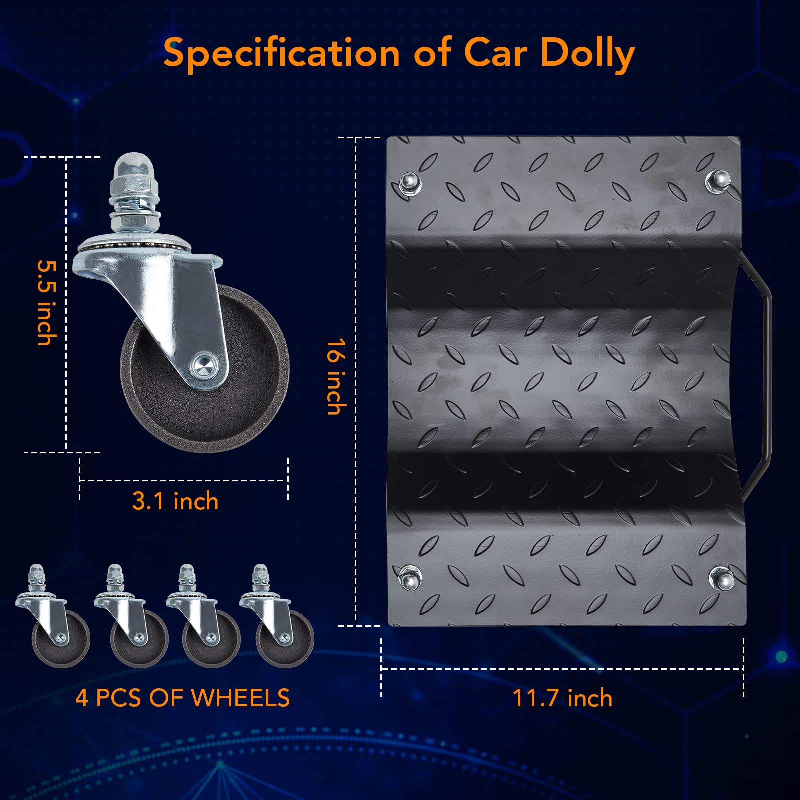 Garvee Heavy Duty Tire Skates 4 Pack, 6000lbs Capacity, 360° Rotatable Wheels, Antiskid Plate, Steel Construction, Easy Car Moving, Black