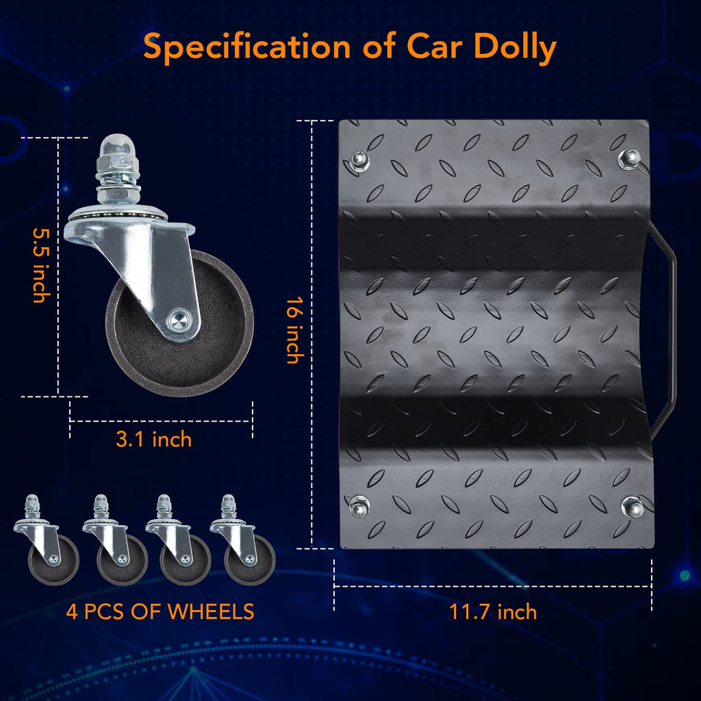 Garvee Wheel Dolly, 6000 lbs/2722 kg Car Dollies, Wheel Dolly Car Tire Stake Set of 4 Piece, Heavy-duty Car Tire Dolly Moving Cars, Trucks, Trailers, Motorcycles, and Boats, Black