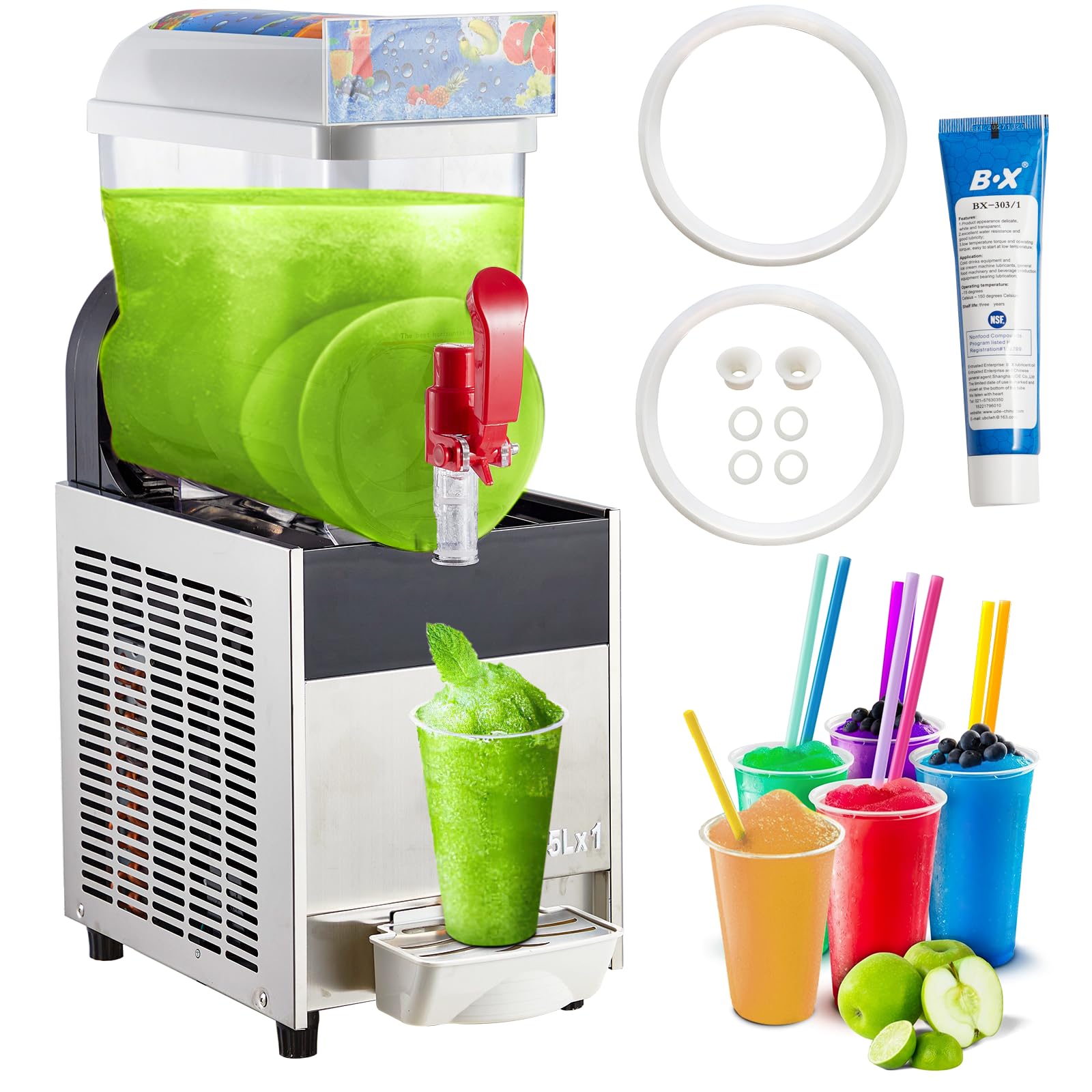Garvee 15L/3.96 Gals Commercial Slushy Machine Margarita Machine 400W Frozen Drink Machine Food-Grade PC Tanks for Restaurants Bars Pool Parties