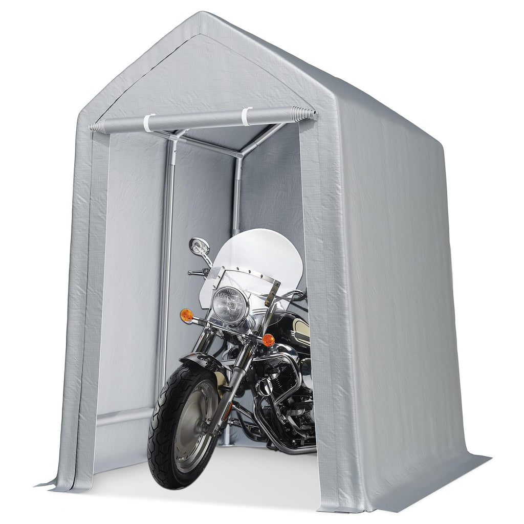 Garvee 6' X 8' Heavy Duty Carport with Roll-Up Door, Waterproof, Portable Garage for Cars and Boats, Grey