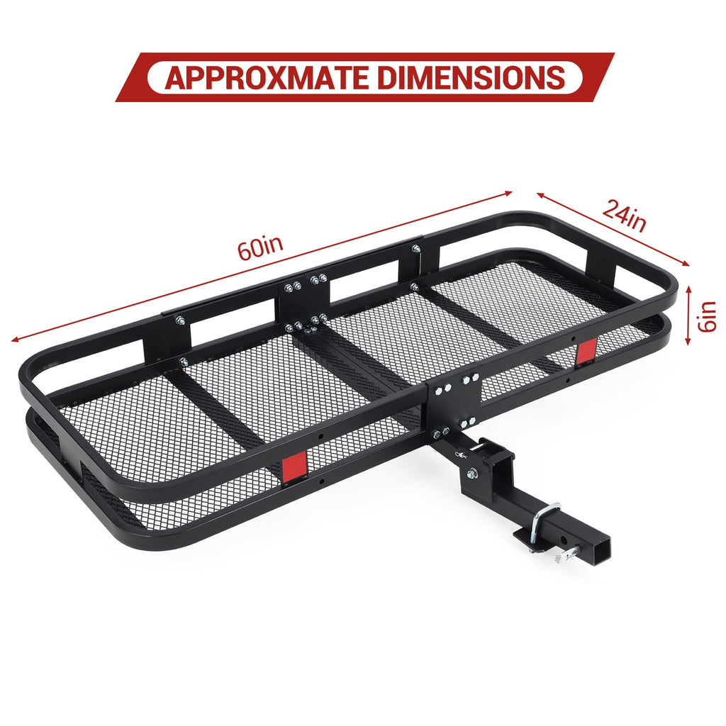 Garvee Hitch Mount Cargo Carrier Basket 60x24x6 Black Steel 500 Lbs Capacity for Cars SUVs