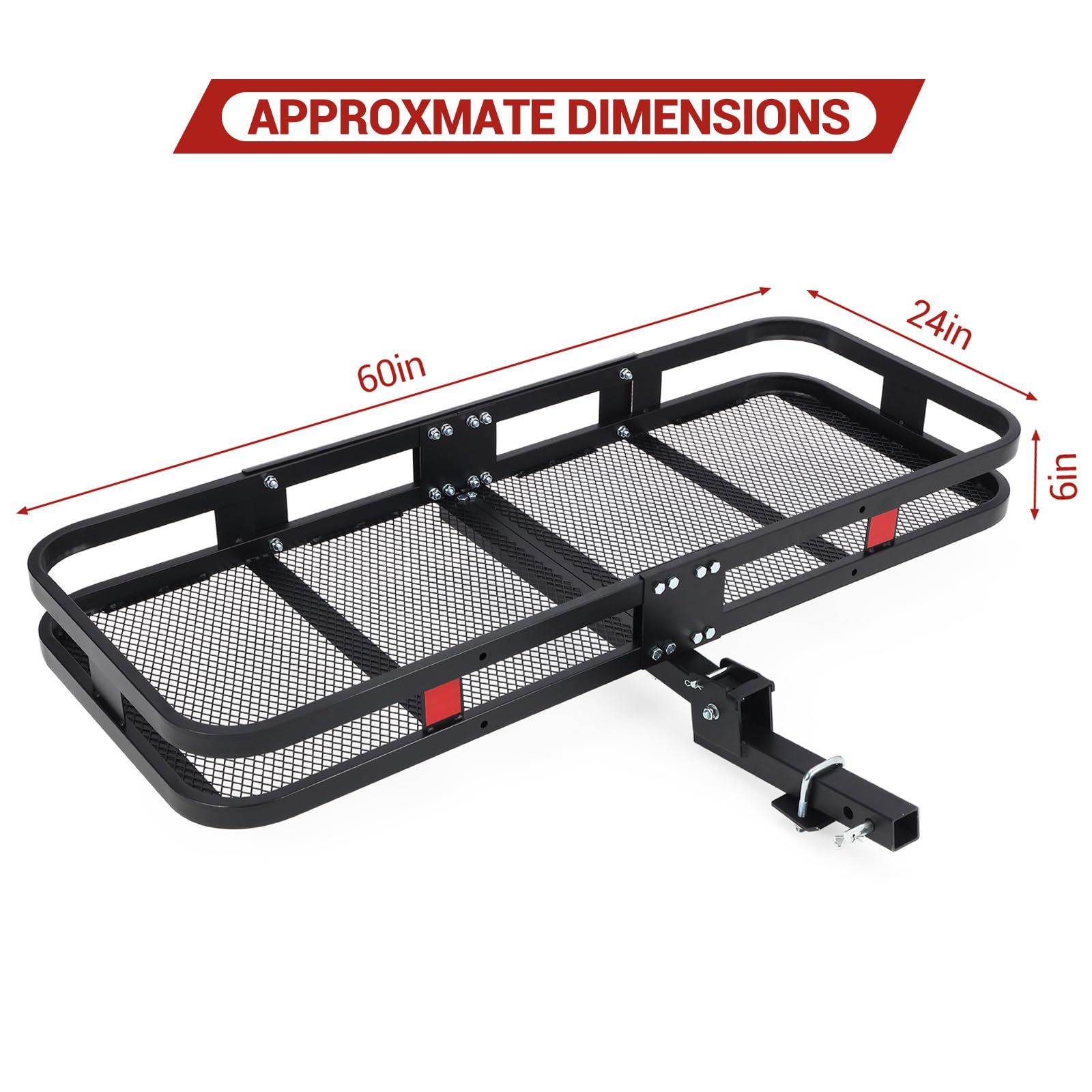 Garvee Hitch Mount Cargo Carrier Basket 60x24x6 Black Steel 500 Lbs Capacity for Cars SUVs