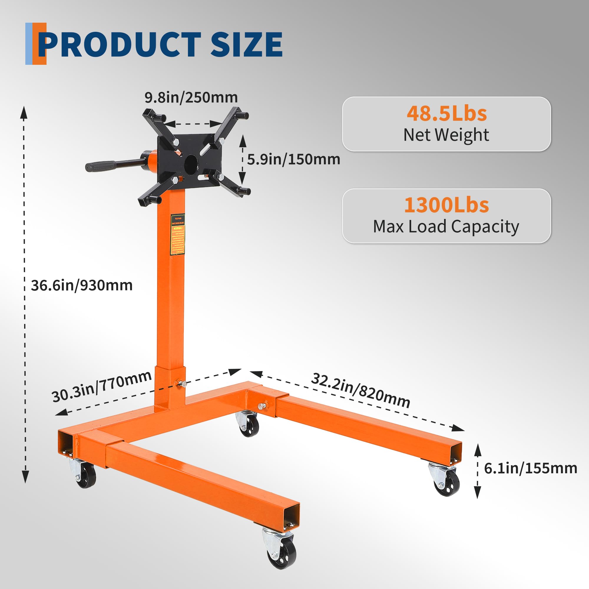 Garvee Engine Stand 1300 LBS Rotating Engine Motor Stand with 360-Degree Rotating Head, Adjustable Arms, Casters for Vehicle Maintenance, Durable Steel, Black