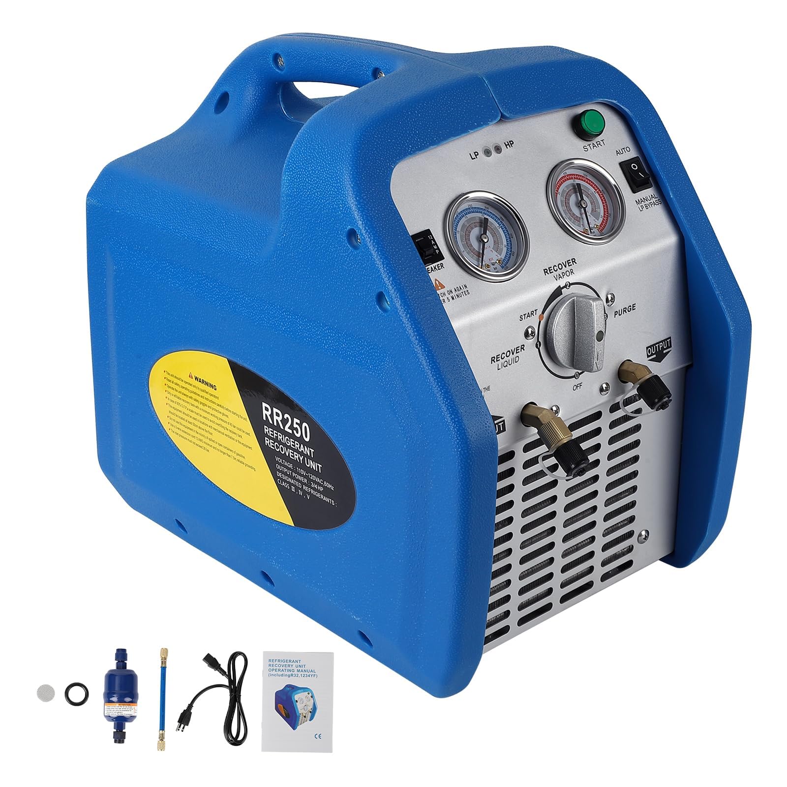 Garvee 110-120V Ac 60Hz 3/4 Horsepower Single Cylinder Portable Refrigerant Recovery Machine,Blue