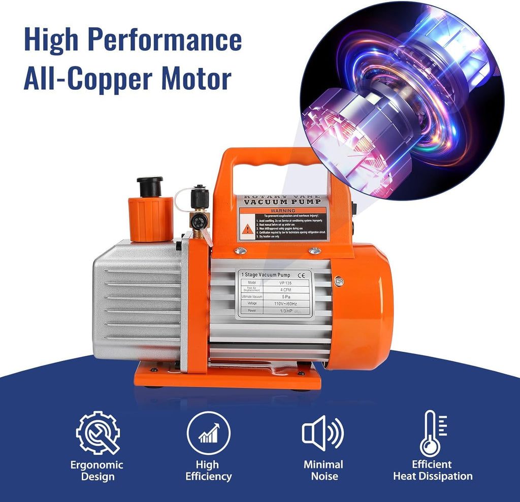 Garvee Vacuum Pump Kit Efficient Quiet Operation Aluminum Alloy Casing HVAC Gauge Reading Carry Bag