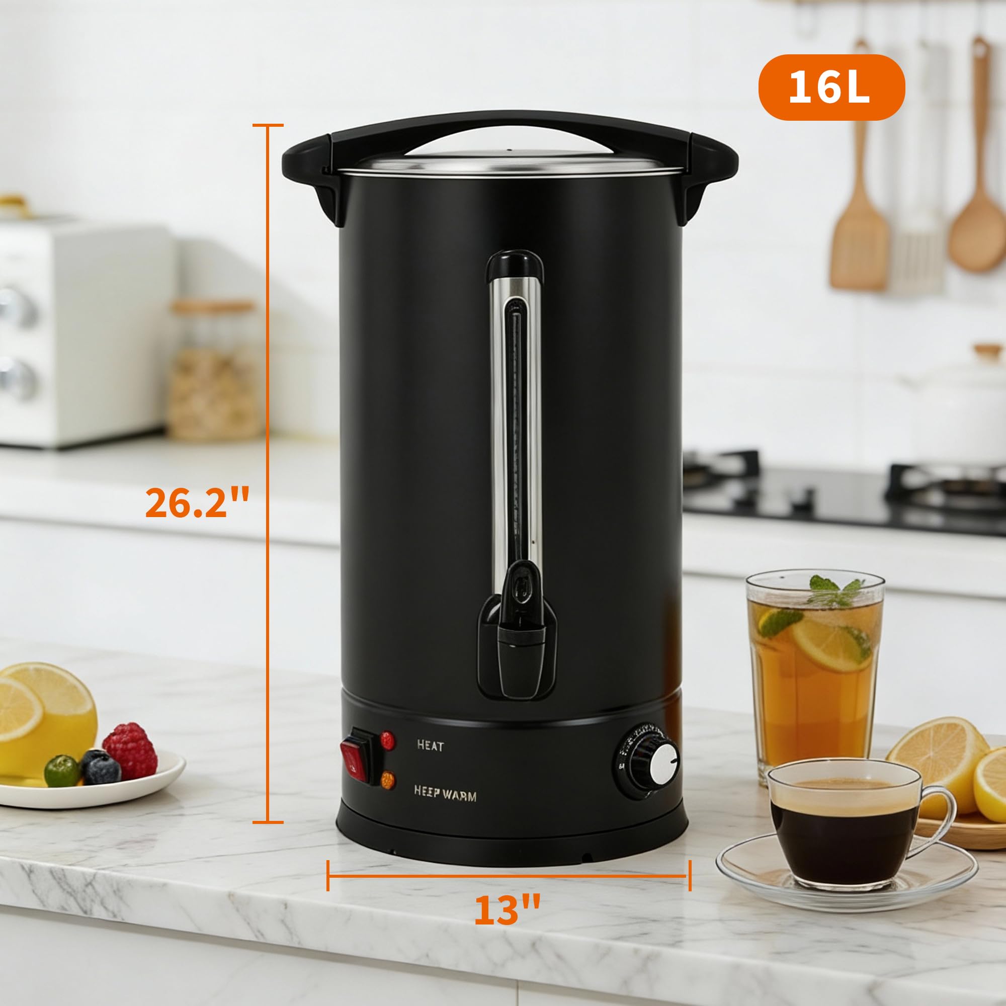 Garvee 16 L/110 Cups Coffee Urn Double Wall Stainless Steel Coffee Maker for Buffet Catering Wedding Black
