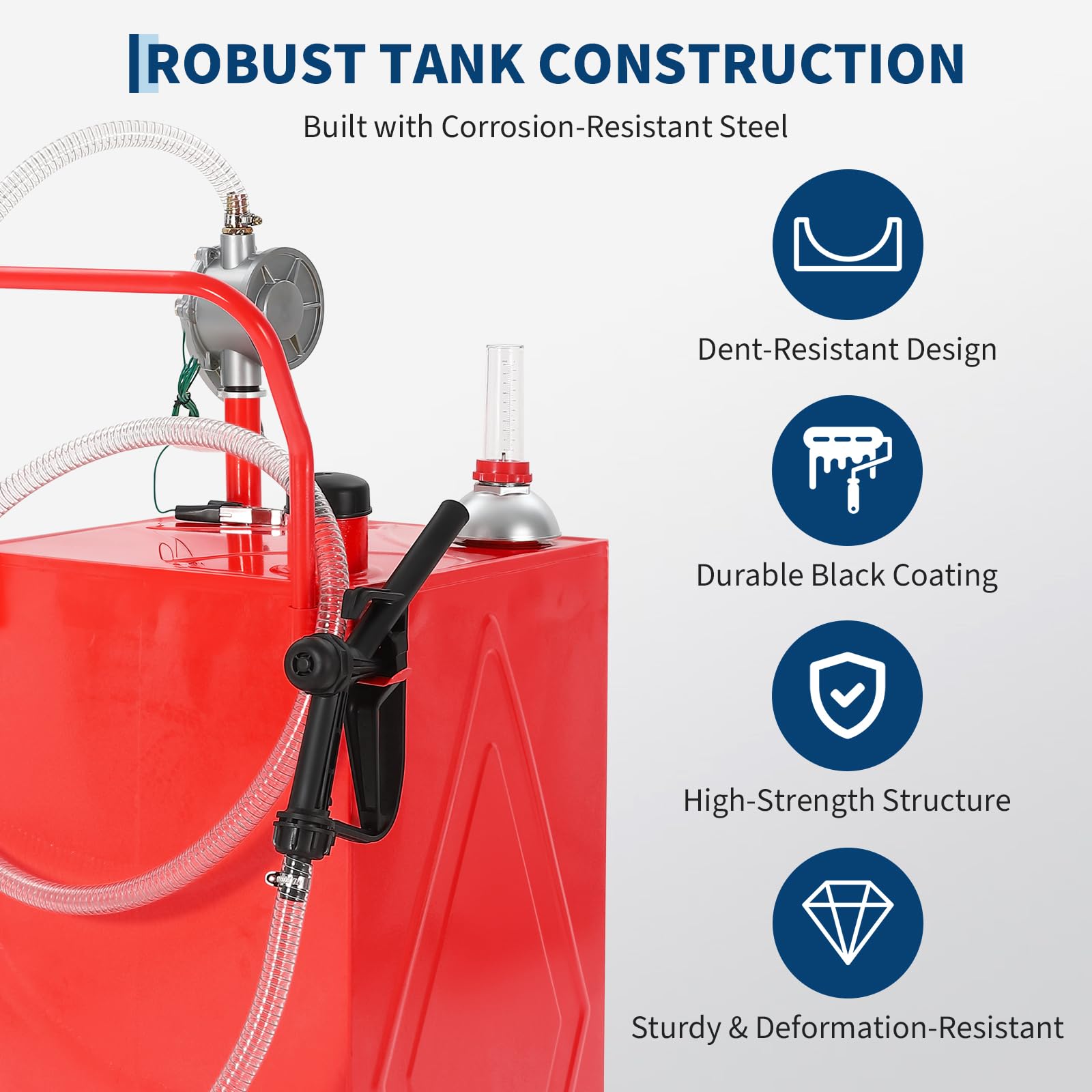 Garvee 30 Gallon Fuel Gas Caddy, Portable Storage Tank with Wheels and Manual Hand Pump for Gasoline and Diesel Transfer, Suitable for ATV, Car, Mower, Tractor, and Boat, Red