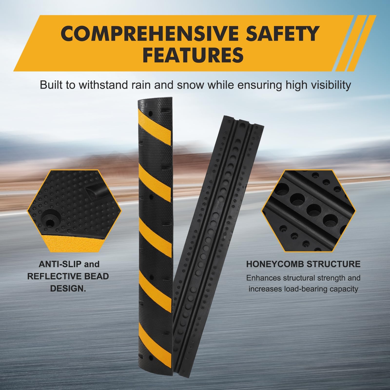 Garvee 6FT Rubber Speed Bumps 2-Pack Heavy Duty 25000 Lb Capacity With 8 Bolt For Road Parking Lot School Warehouse Yellow