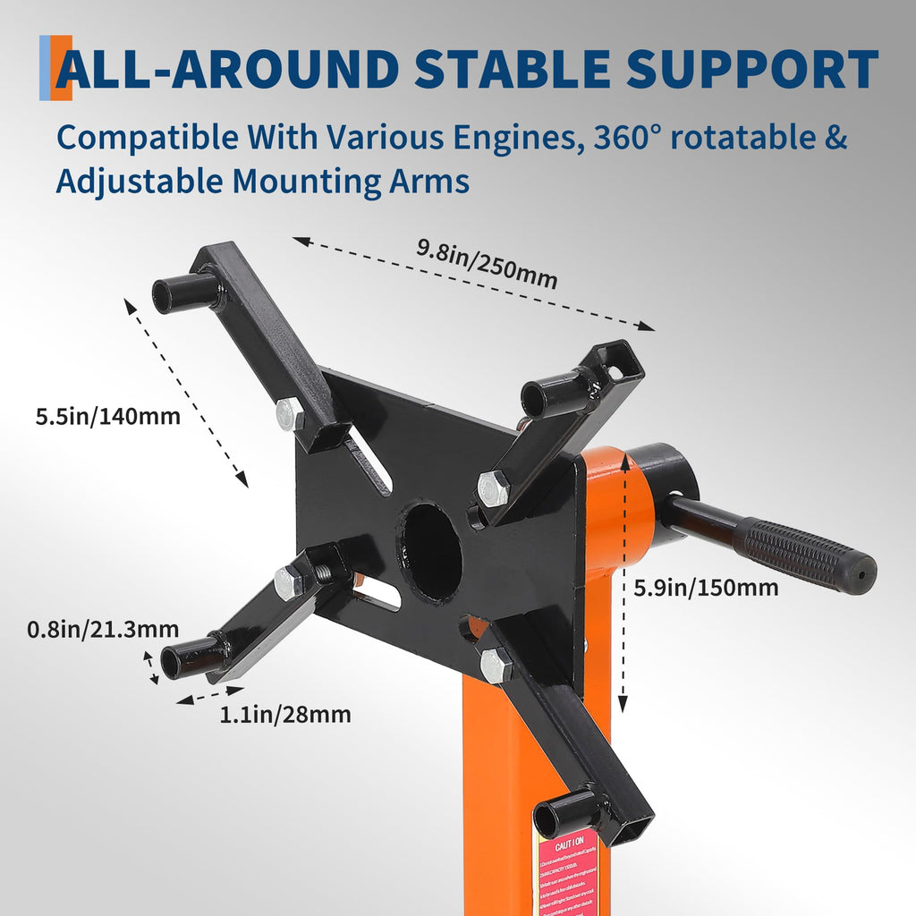 Garvee Engine Stand 1500 LBS Rotating Motor Stand with 360° Rotating Head, 4 Adjustable Arms & 5 Casters for Vehicle Maintenance, Durable Steel, Black
