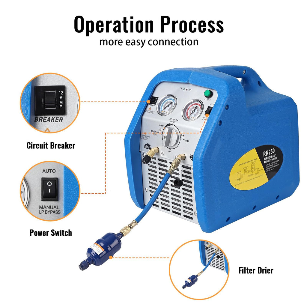 Garvee 110-120V Ac 60Hz 3/4 Horsepower Single Cylinder Portable Refrigerant Recovery Machine,Blue