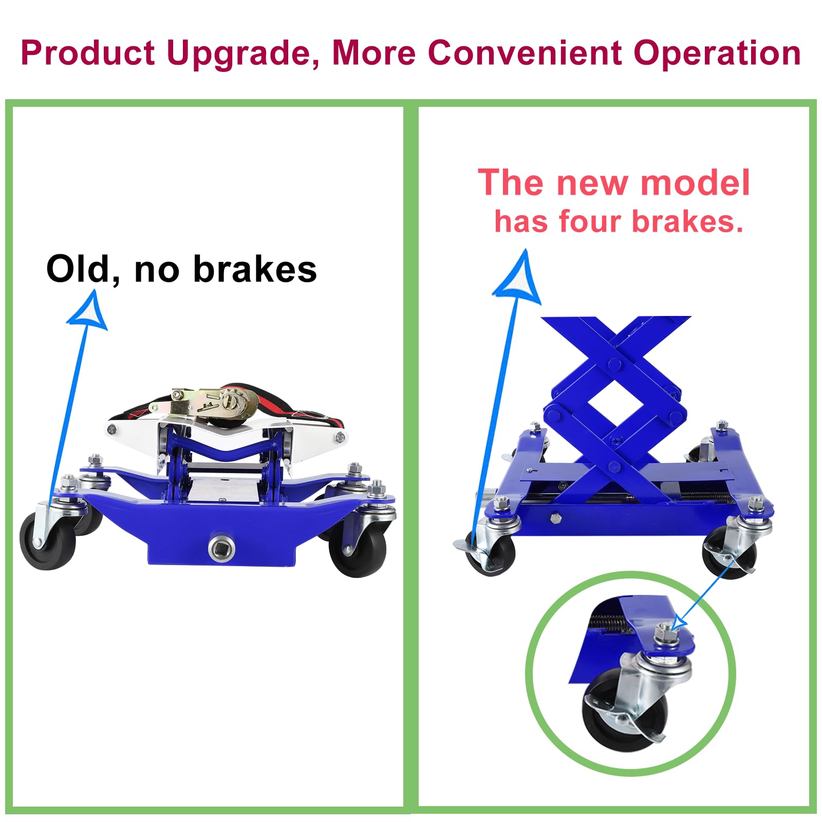 Garvee 450 LBS Capacity Low Profile Transmission Jack with 2M Safety Straps, 7-23 in Lift Range, Heavy Duty Auto Repair Lifting Jack with 4 Wheels for for Smaller Vehicles, Blue