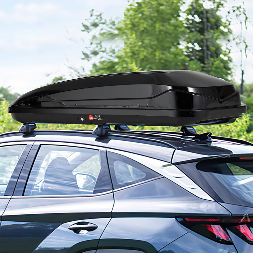 Garvee 70 Inch Rooftop Cargo Box Carrier, Hard Shell Roof Rack, 17.6 Cubic Ft, Black, Dual Side Opening