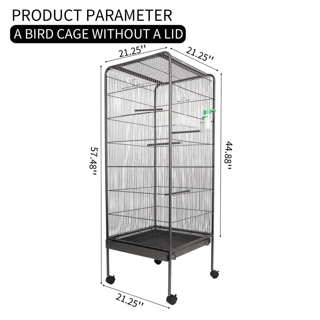 Garvee Steel Bird Cage With Rolling Stand Plastic Feeder PP Slide-out Tray Large Flight Cage For Parrots Parakeets Cockatiels Pigeons Lovebirds Antique Gray
