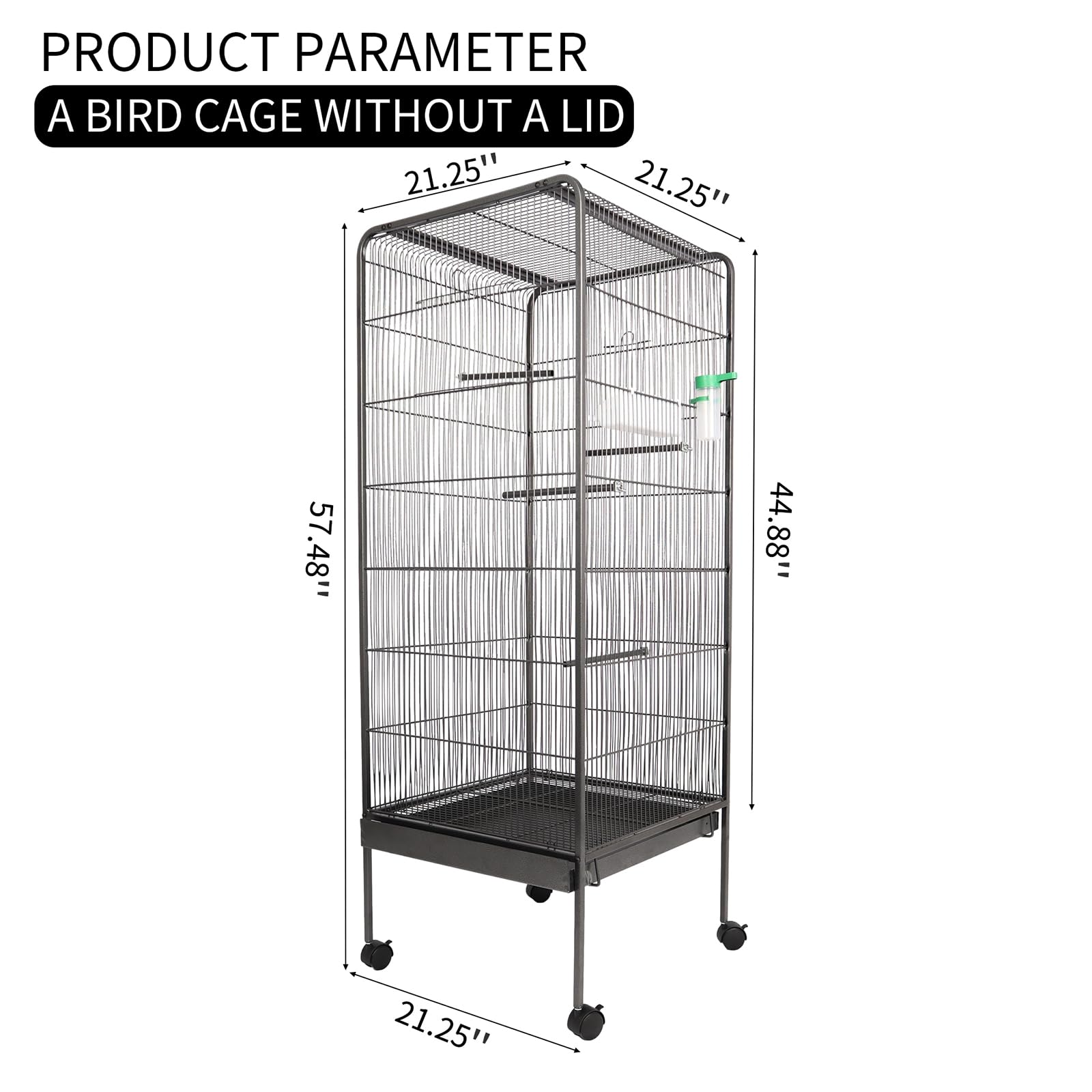 Garvee Steel Bird Cage With Rolling Stand Plastic Feeder PP Slide-out Tray Large Flight Cage For Parrots Parakeets Cockatiels Pigeons Lovebirds Antique Gray