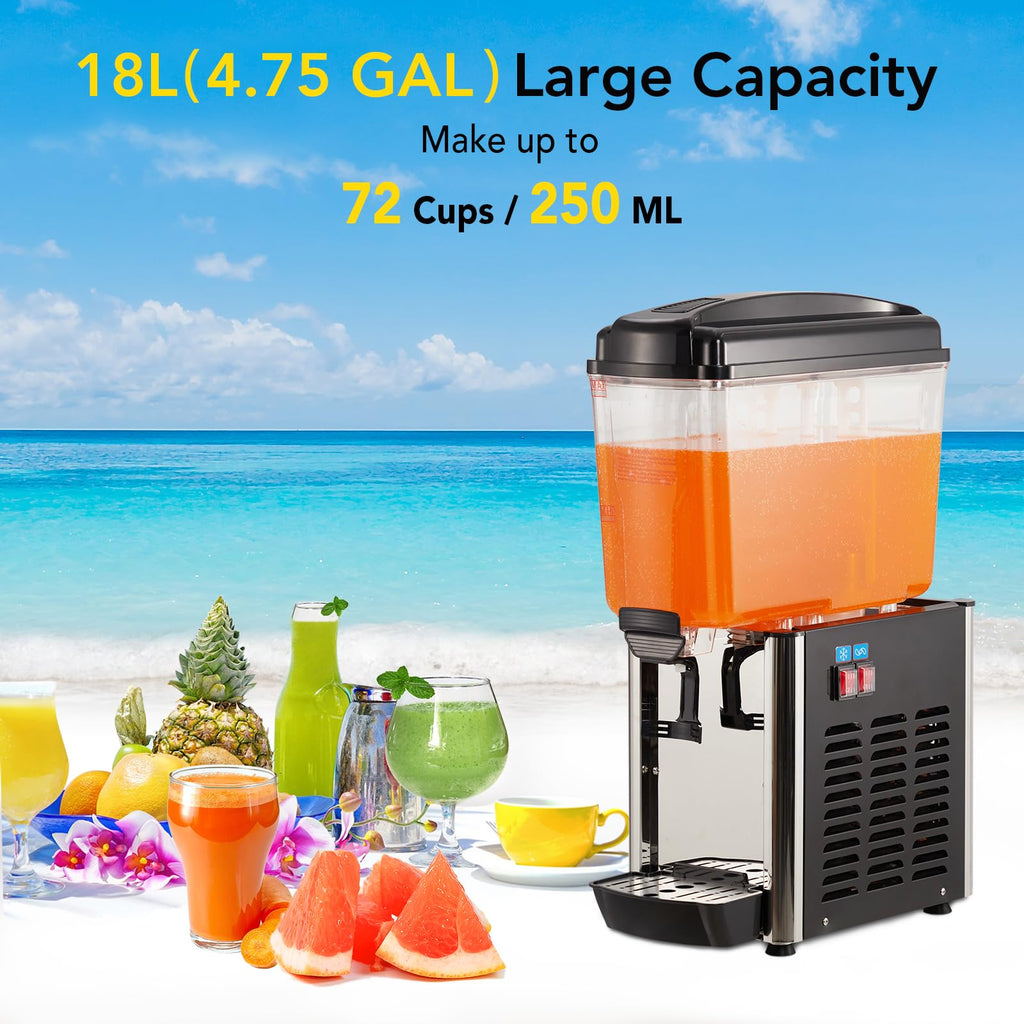 GARVEE 18L (4.8 Gallon) Commercial Juice Dispenser, 1 Tank, Stainless Steel Beverage Dispenser for Slushy, Cold Drink, Restaurant
