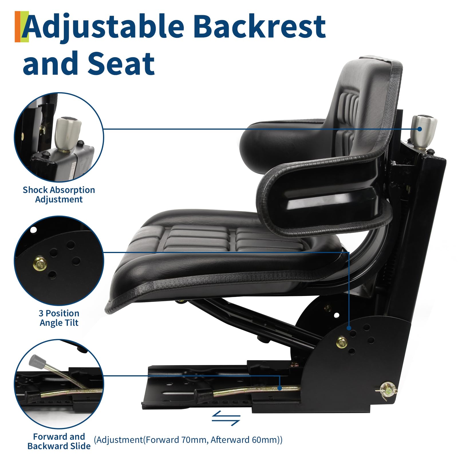Garvee Universal Forklift Seat Wrap Around Adjustable Tractor Suspension Seat with Micro Switch for Ford Massey Ferguson, 50-120kg Support, Black
