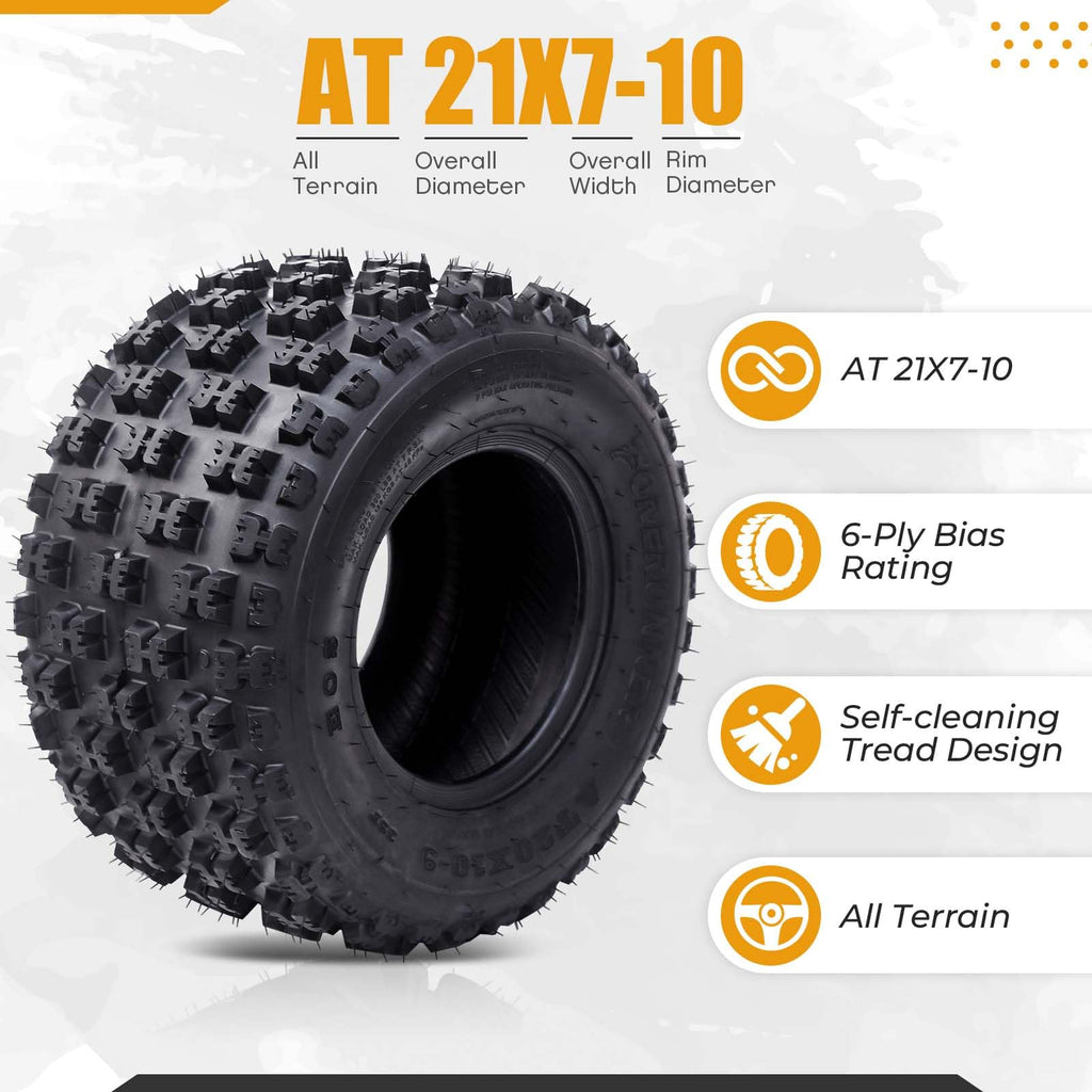 Garvee Set of 4 ATV UTV Tires Front 21x7-10 & Rear 20x10-9 6PR TL Black Durable Off-Road